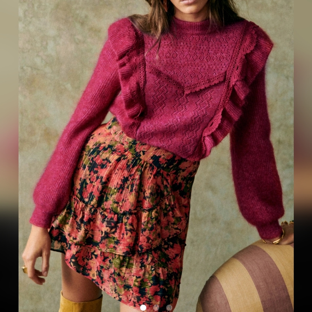 Sezane Carolina Floral Ruffle Short Skirt